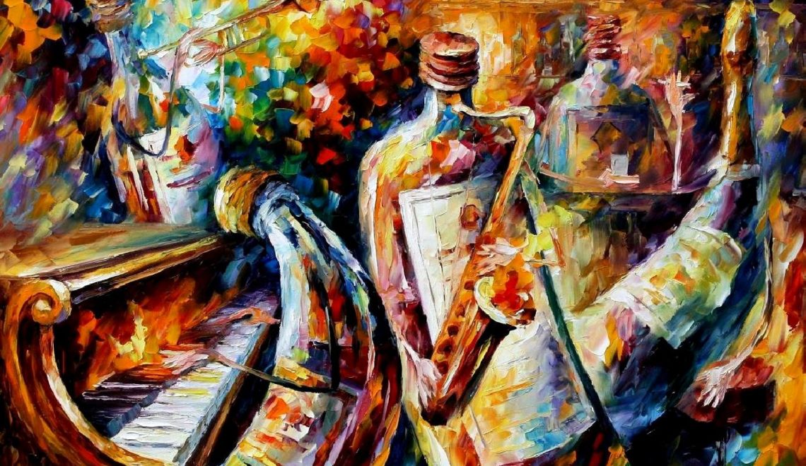 BOTTLE JAZZ — PALETTE KNIFE Oil Painting On Canvas By Leonid Afremov